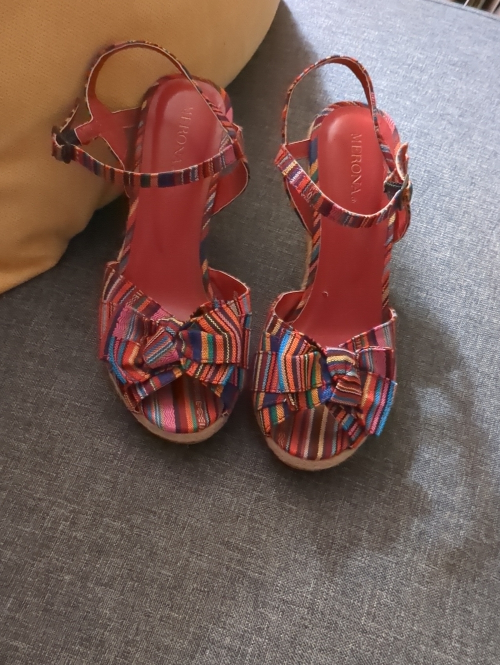 Merona Multicolor Striped Bow Wedge Sandals - Red Insole